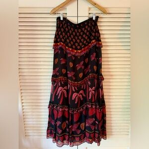 FARM RIO NIGHT JUNGLE TIERED MAXI SKIRT SZ MED WORN ONCE MINT COND ORIG $245